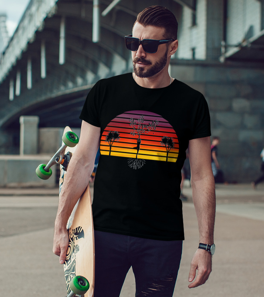 Sunset Yoga Zen Tree Pose Energy Balance T-Shirt