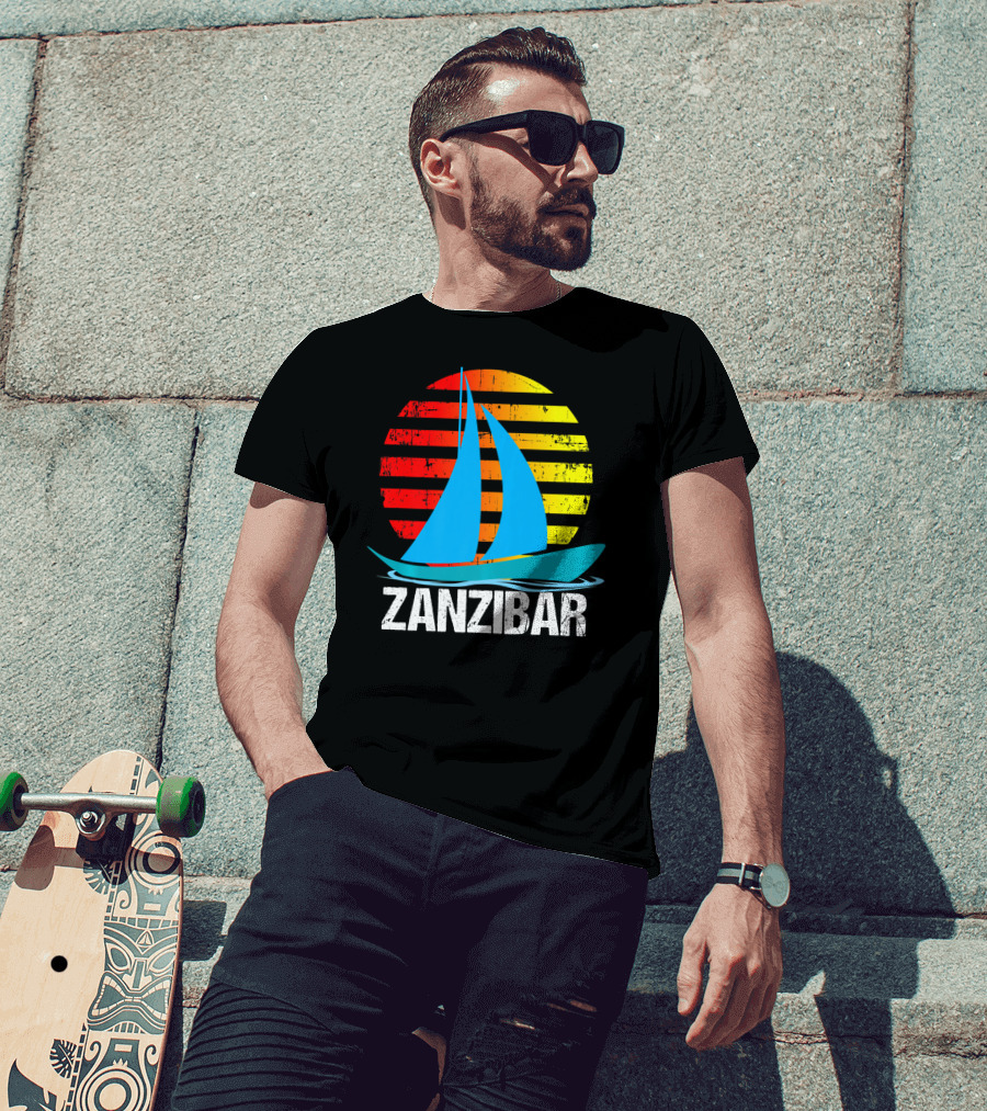 Zanzibar Sunset Sailboat Vintage Nautical Scene T-Shirt