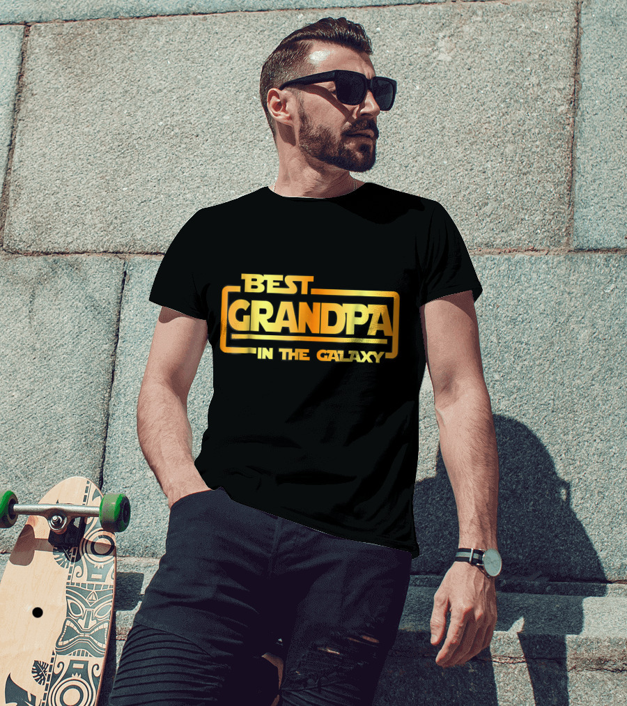 Best Grandpa In The Galaxy Bold Space Themed Text T-Shirt