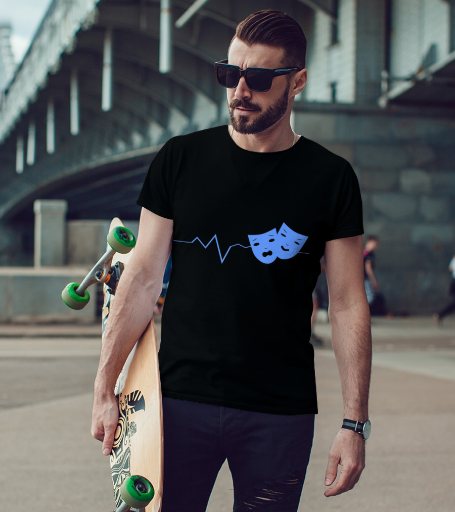 Theater Acting Masks With Heartbeat Line T-Shirt