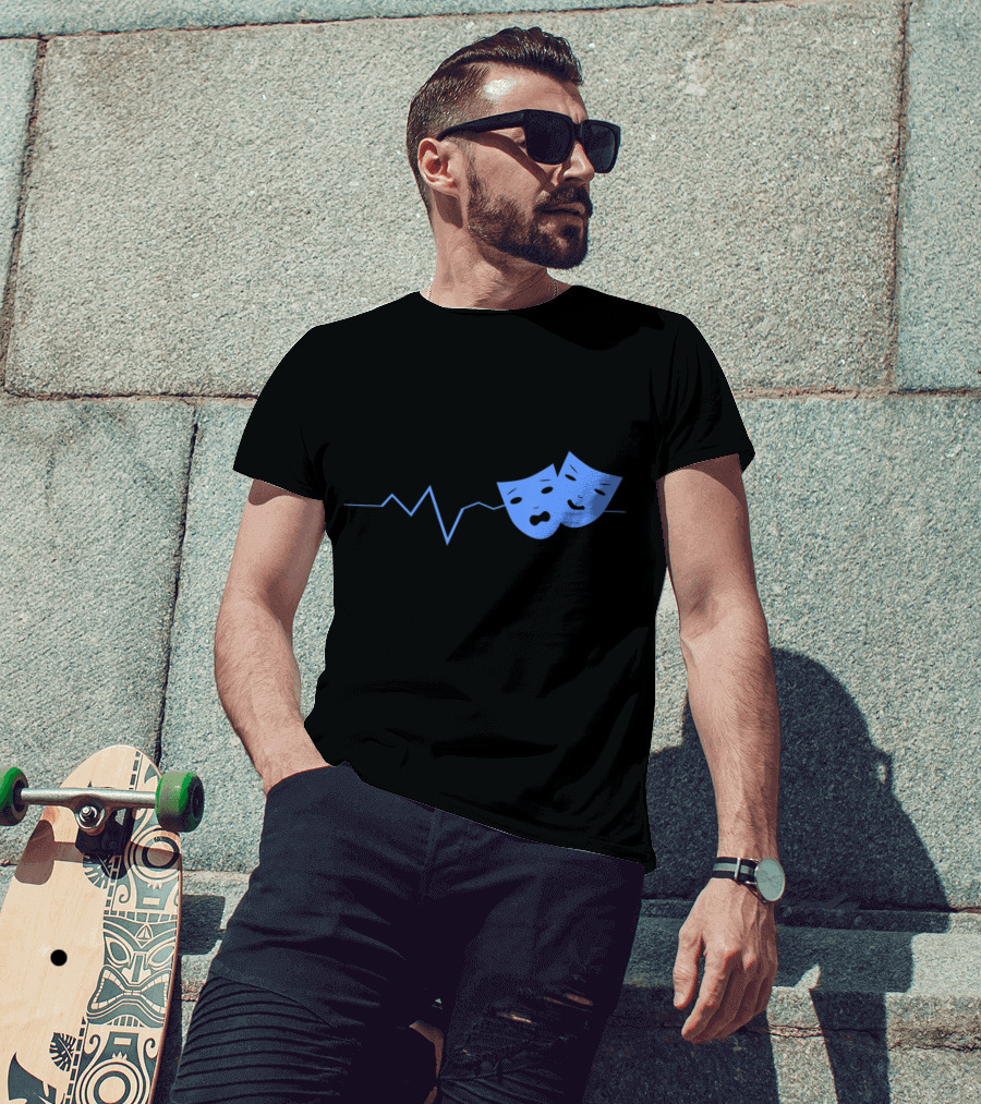 Theater Acting Masks With Heartbeat Line T-Shirt