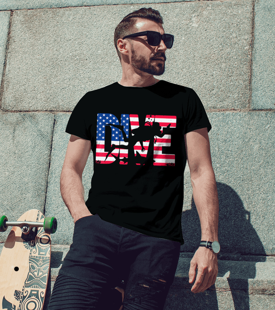 DIVE Scuba Diving Gear Equipment American Flag T-Shirt