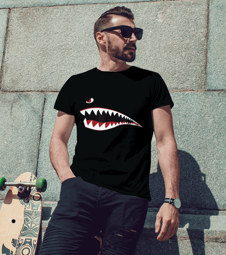 Shark Nose Art WWII Green Military Airplane Iconic T-Shirt