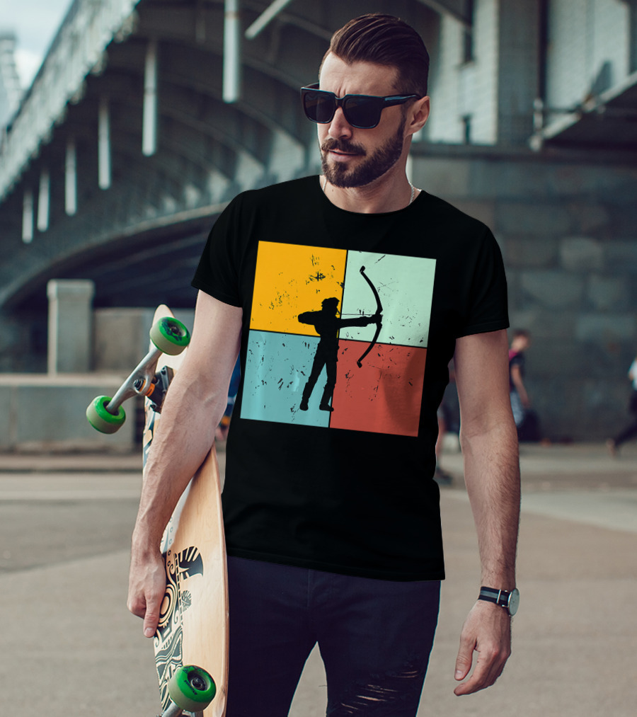 Shoot Aim Archer Bow Archery Arrow Vintage Silhouette Blocks T-Shirt