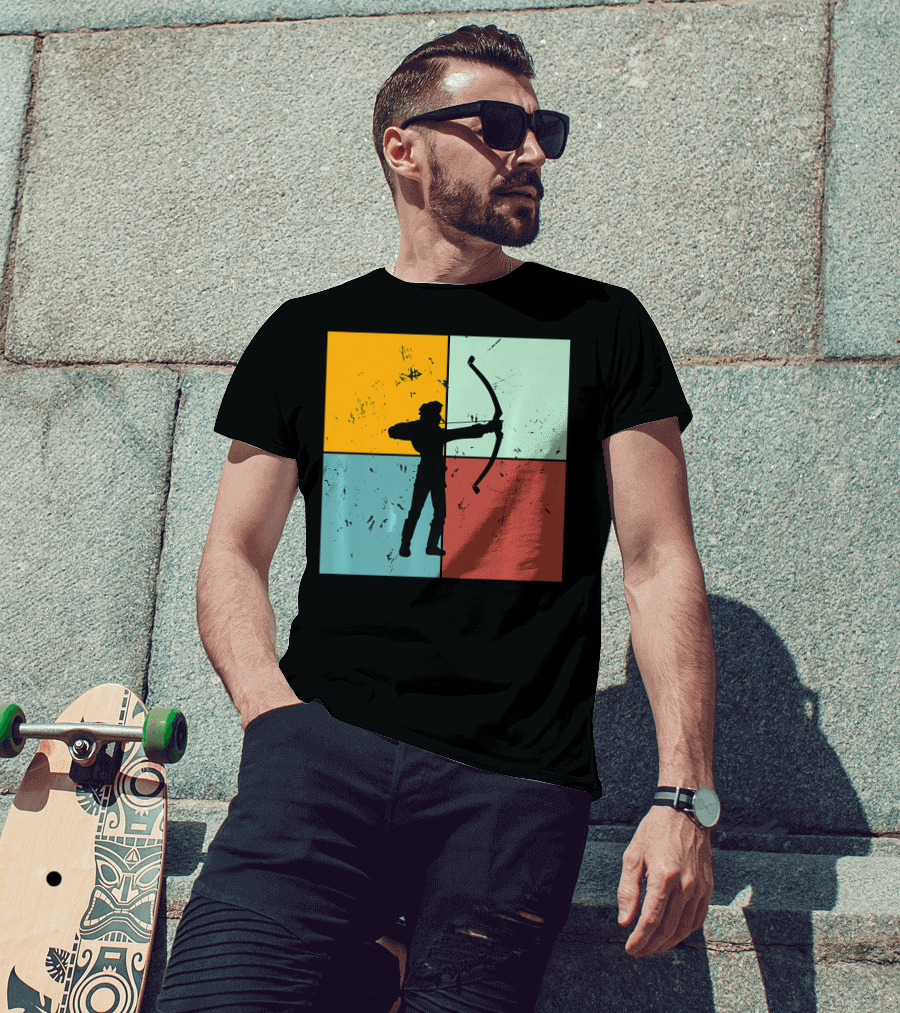Shoot Aim Archer Bow Archery Arrow Vintage Silhouette Blocks T-Shirt