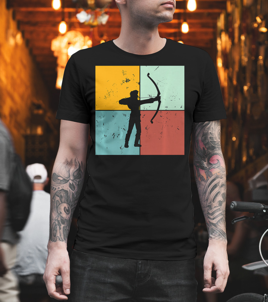 Shoot Aim Archer Bow Archery Arrow Vintage Silhouette Blocks T-Shirt