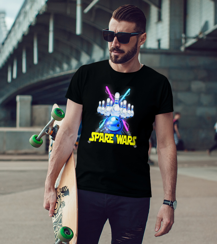Spare Wars Bowling Team With Bowling Pins And Glowing Sabers T-Shirt
