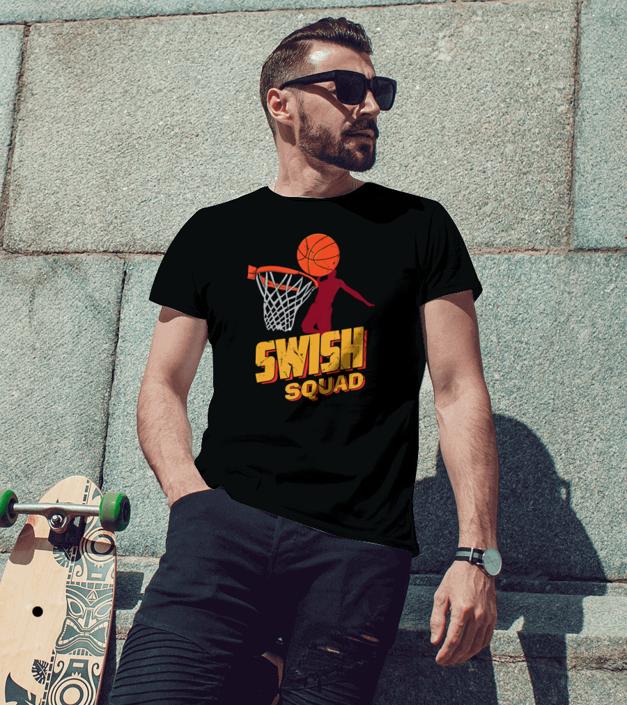 Swish Squad Basketball Player Dunking Basketball Through Hoop T-Shirt