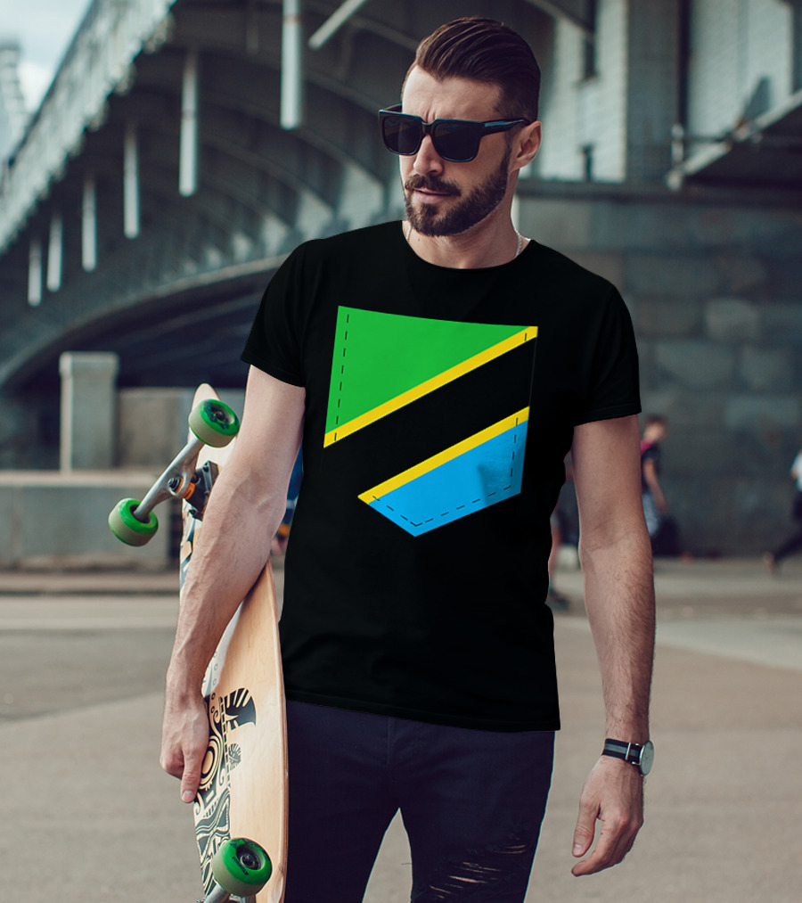 Tanzania Flag With Printed Tanzani Pocket T-Shirt