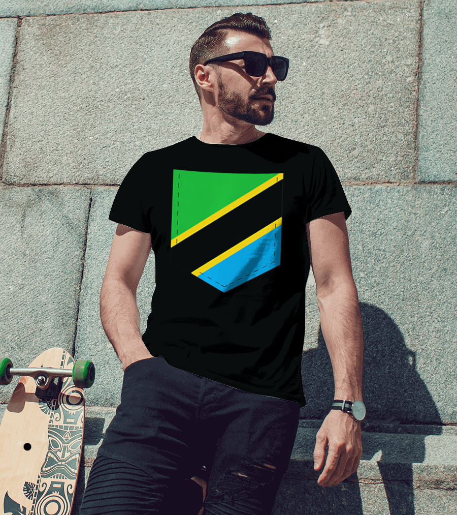 Tanzania Flag With Printed Tanzani Pocket T-Shirt