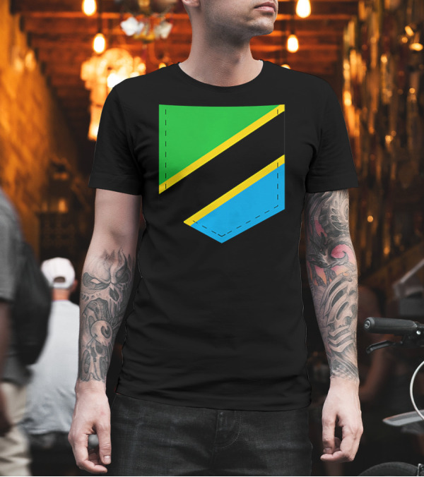 Tanzania Flag with Printed Tanzani Pocket T-Shirt Tanzania Flag with Printed Tanzani Pocket T-Shirt