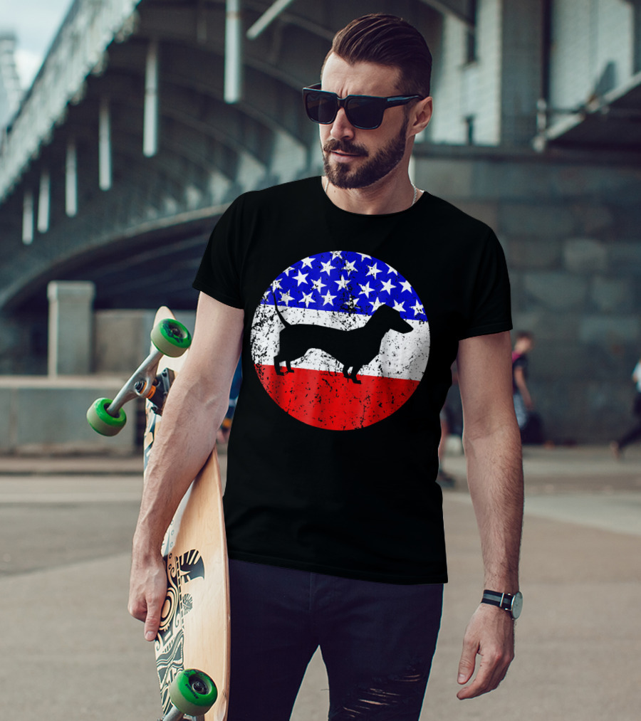 American Flag Dachshund Silhouette T-Shirt