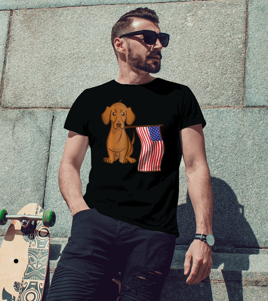 American Flag Dachshund Funny Wien Patriotic Dog T-Shirt