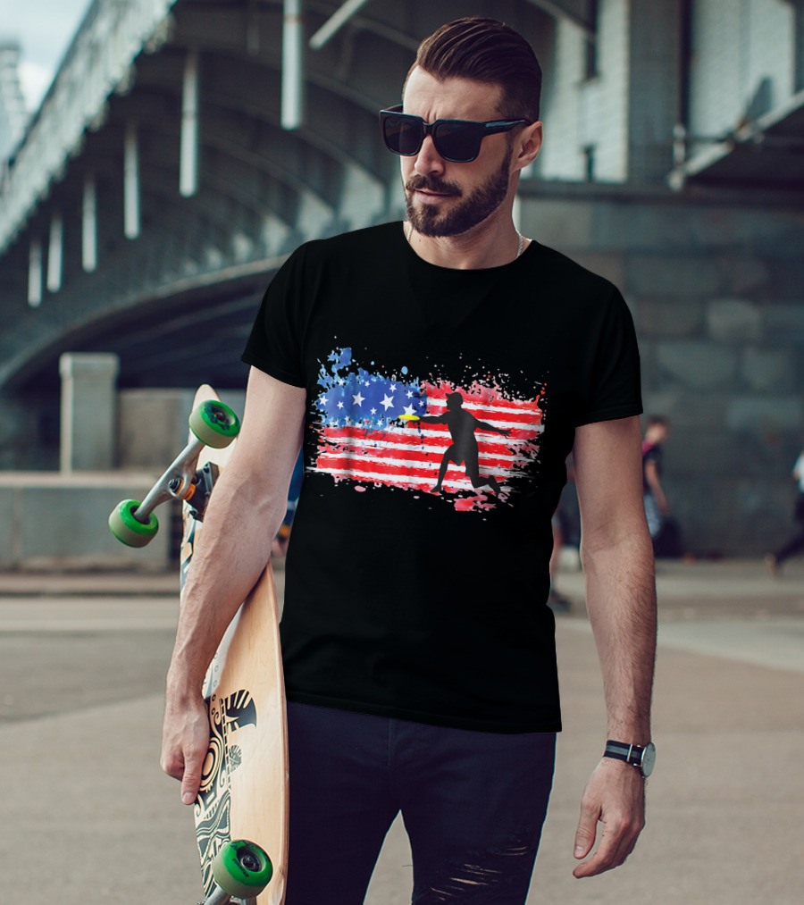 American Flag Frisbee Golf Player T-Shirt
