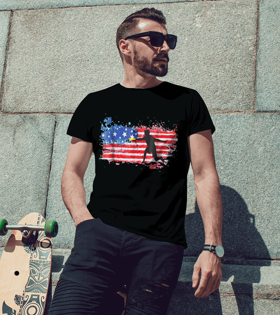 American Flag Frisbee Golf Player T-Shirt