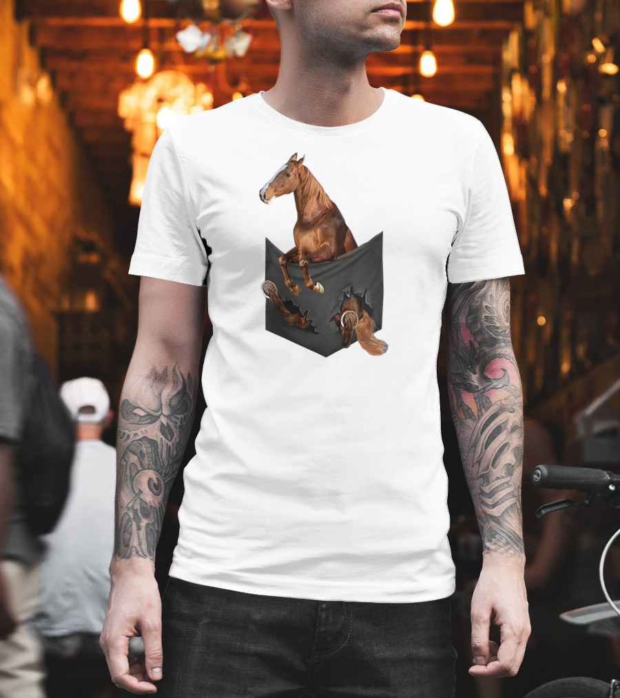 American Saddlebred Horse Emerging From Pocket Optical Illusion T-Shirt