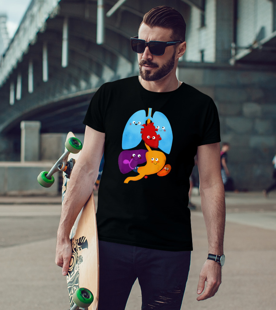 Anatomy Illustrated Heart Lungs Organs Cute Colorful Cartoon Characters T-Shirt
