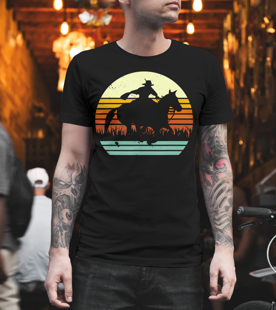 Barrel Racing Retro Sunset Galloping Horse T-Shirt