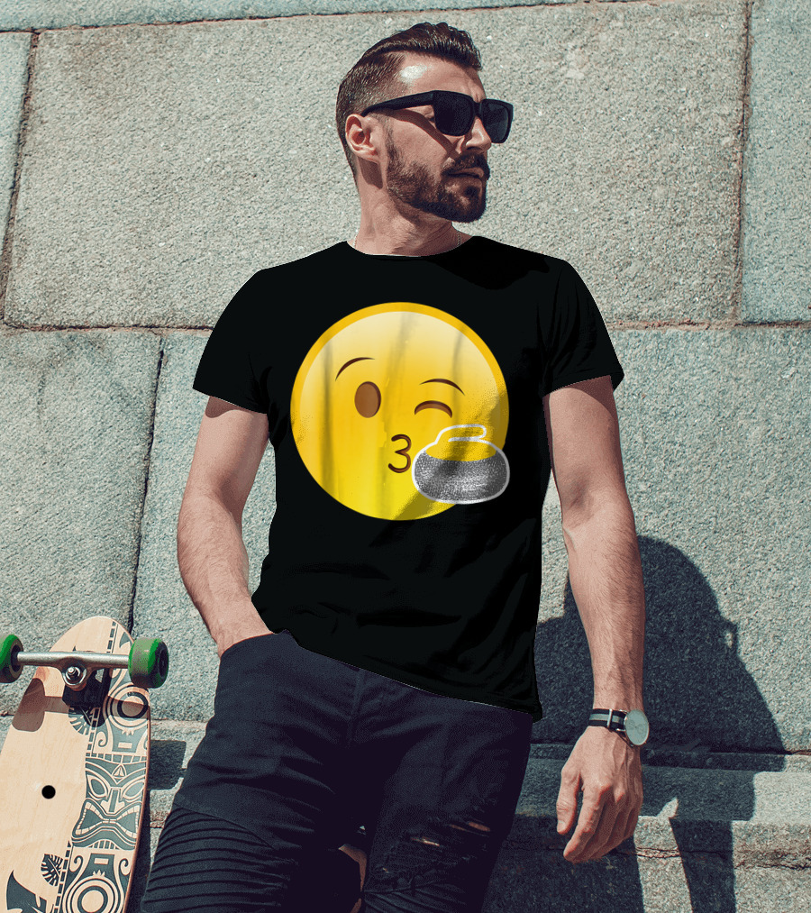 Emoji Kiss Winking Face Curling Stone Awesome Sport League T-Shirt