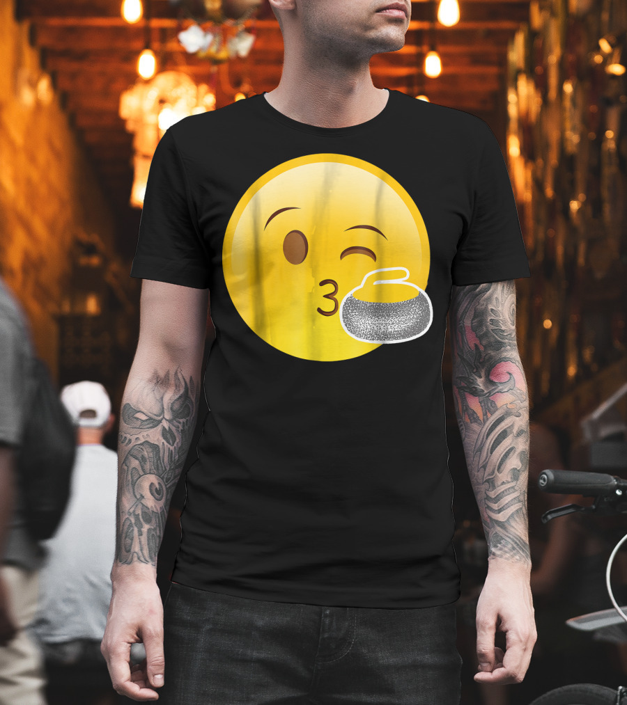 Emoji Kiss Winking Face Curling Stone Awesome Sport League T-Shirt