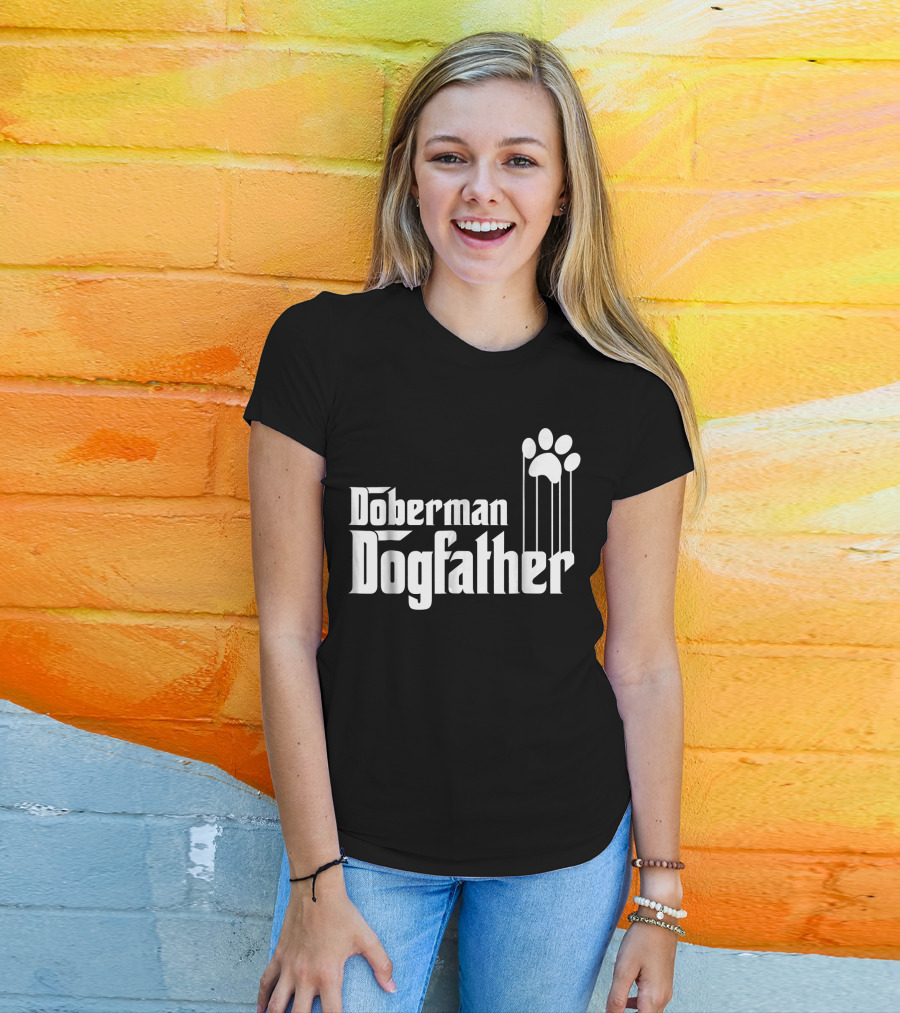 Doberman Dogfather Pawprint Dad T-Shirt