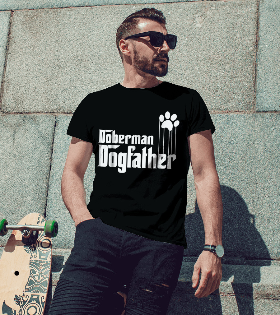 Doberman Dogfather Pawprint Dad T-Shirt