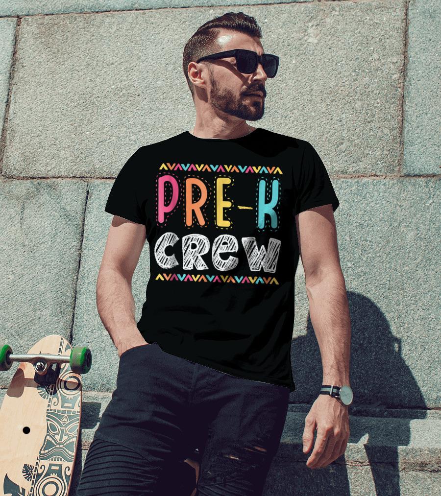 Pre K Crew Colorful Preschool Teacher Vibrant Chevron T-Shirt