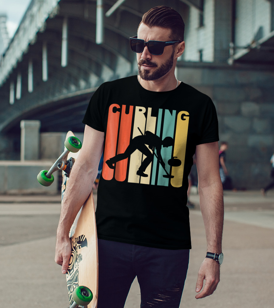 Retro 1970's Style Curling Winter Sport Curler T-Shirt