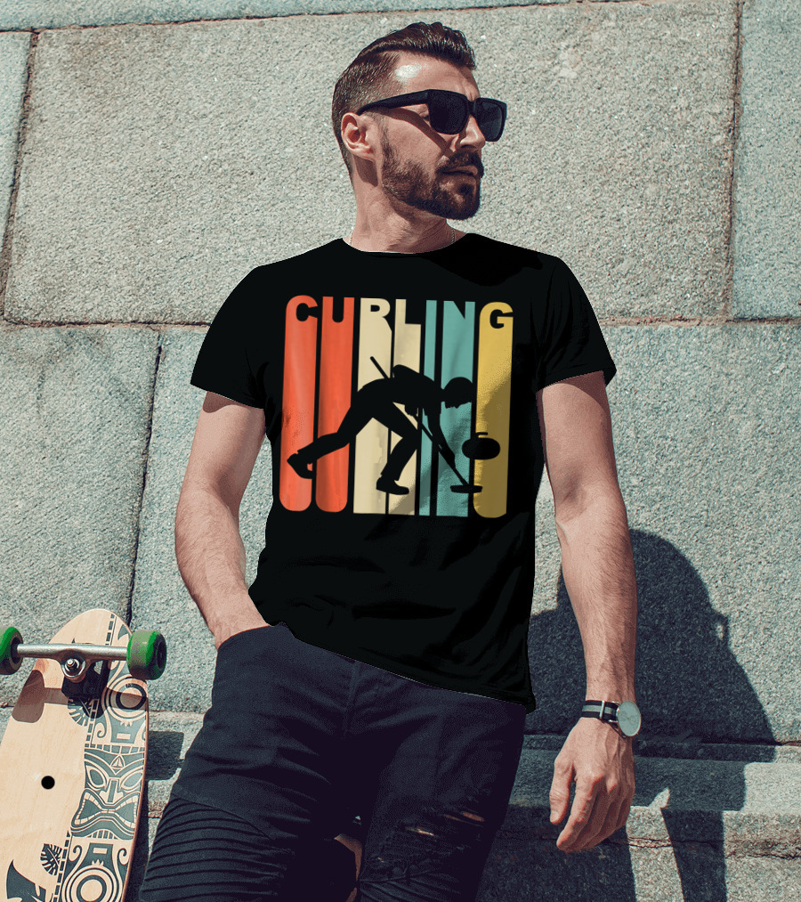 Retro 1970's Style Curling Winter Sport Curler T-Shirt