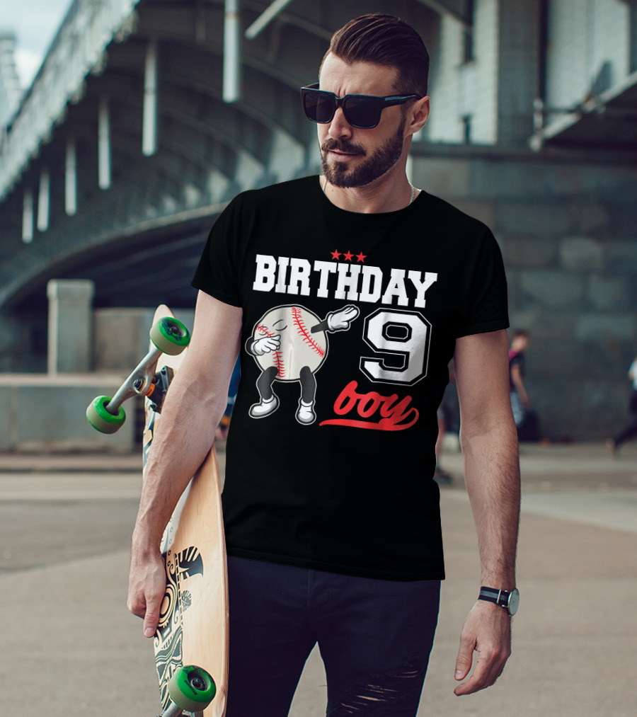 Birthday Boy 9 Year Old Dabbing Baseball T-Shirt