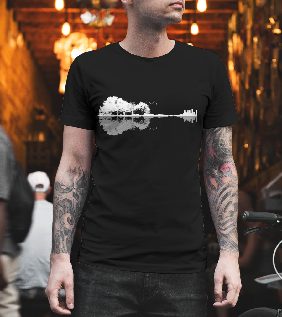 Acoustic Guitar Nature Forest Tree Reflection And Skyline T-Shirt