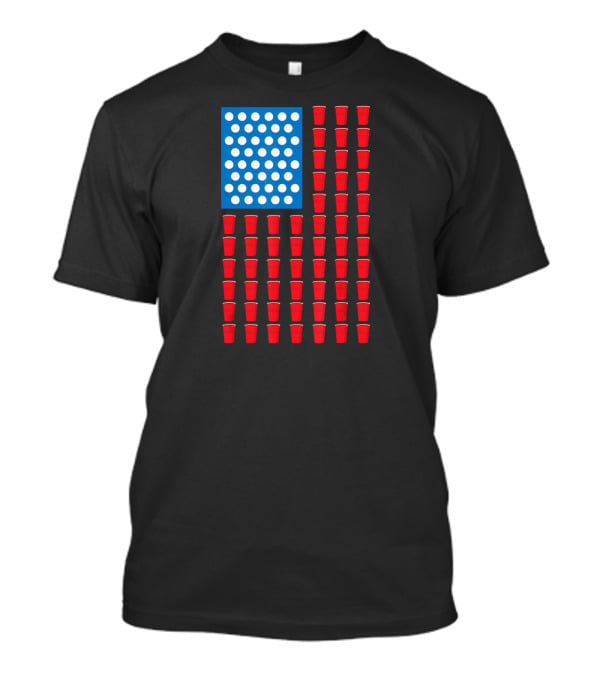 American Flag Beer Pong Red Cup Pattern Patriotic Party T-Shirt