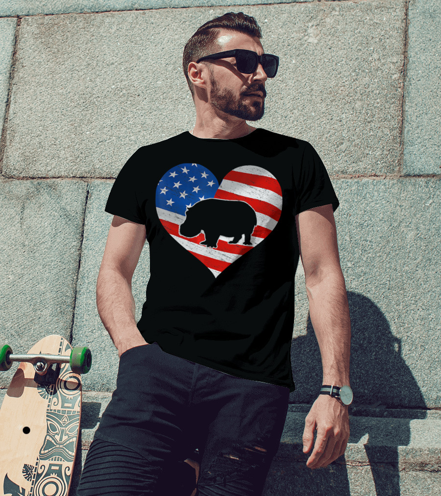 American Flag Hippo Heart T-Shirt