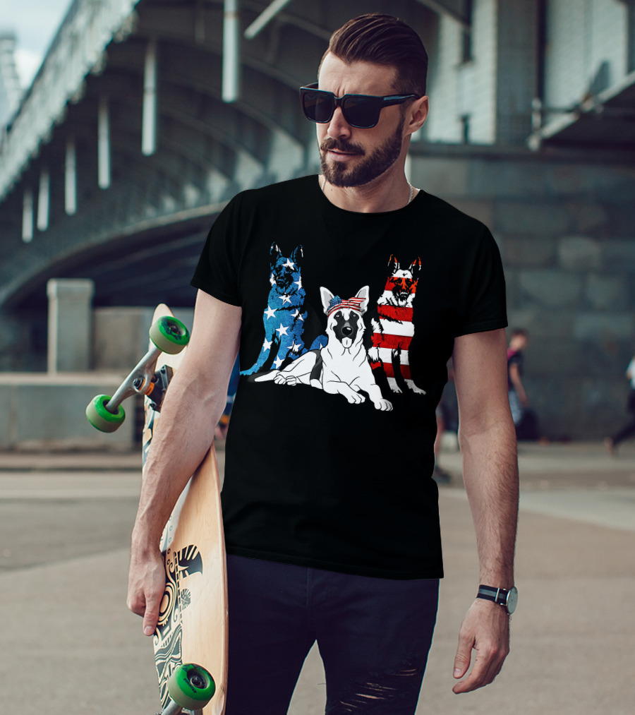 American German Shepherd US Stars And Stripes Trio T-Shirt