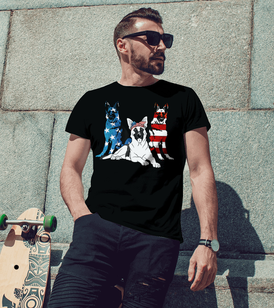 American German Shepherd US Stars And Stripes Trio T-Shirt