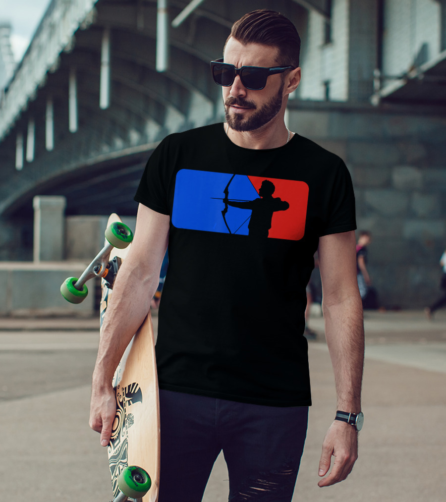 Archery Fans Lovers Bow Arrow Silhouette Red Blue T-Shirt