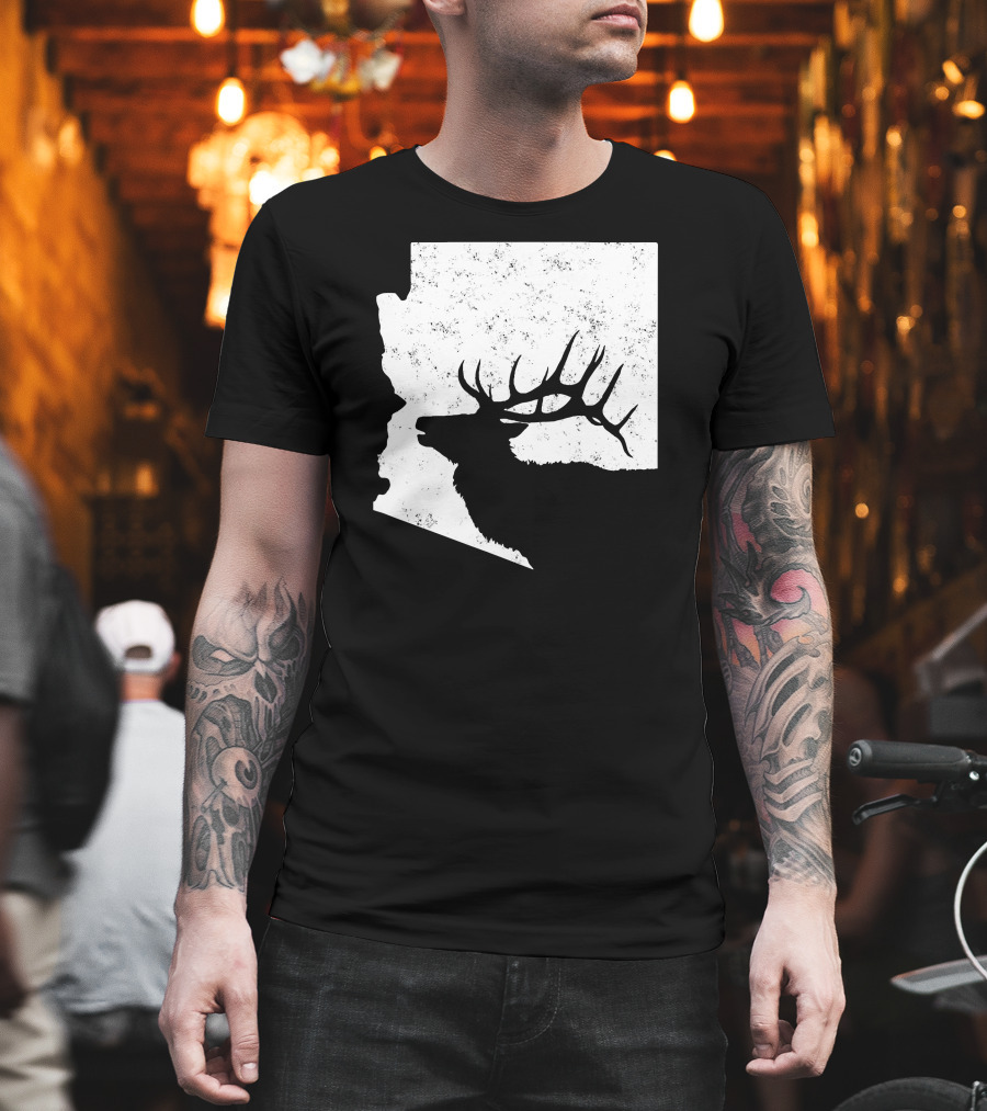 Arizona Elk Silhouette In Bull Hunting Motif T-Shirt