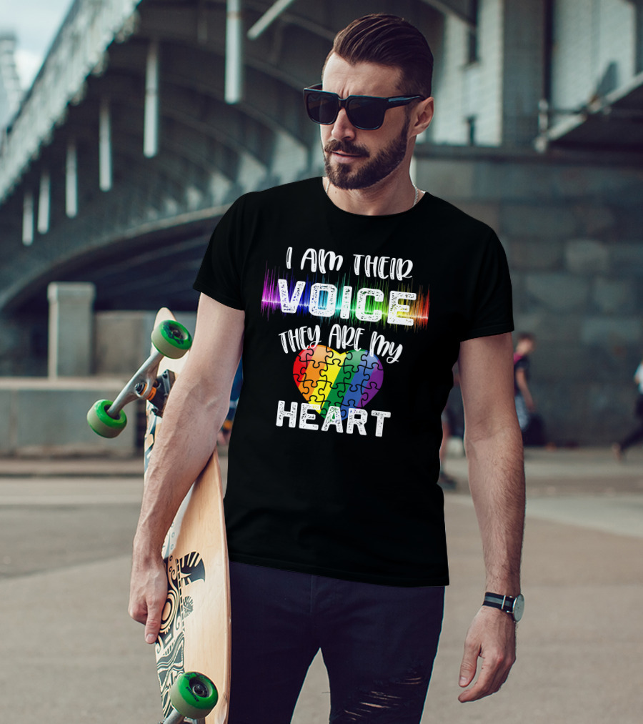 I Am Their Voice They Are My Heart Autism Teacher Puzzle Heart T-Shirt