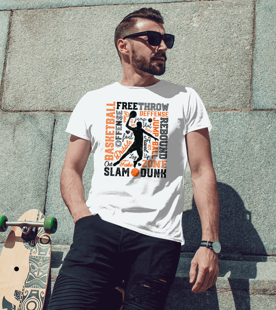 Basketball Free Throw Offense Defense Dribble Slam Dunk Jump Ball Rebound Zone Fake T-Shirt