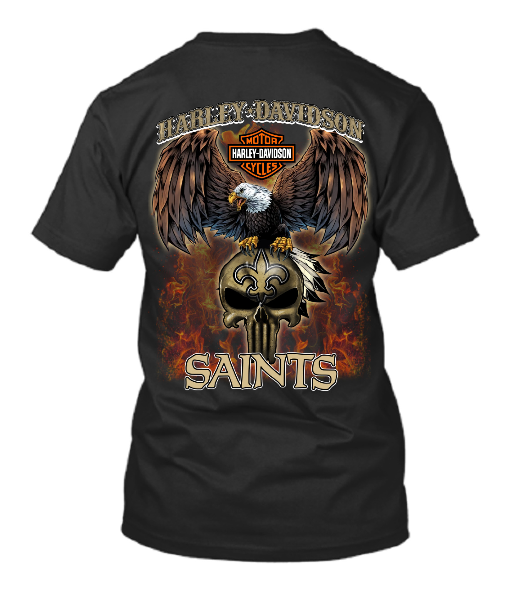 Harley Davidson Motorcycles Eagles Flames Saints Fleur-De-Lis T-Shirt