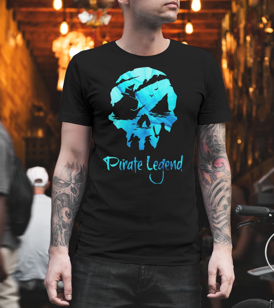 Pirate Legend Skull With Blue Ocean T-Shirt