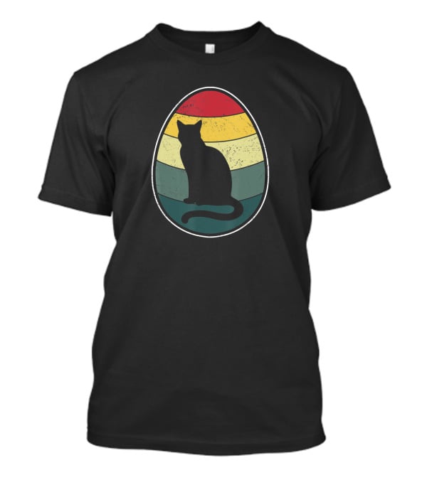 Retro Vintage Cat Silhouette In Colorful Easter Egg Stripes T-Shirt