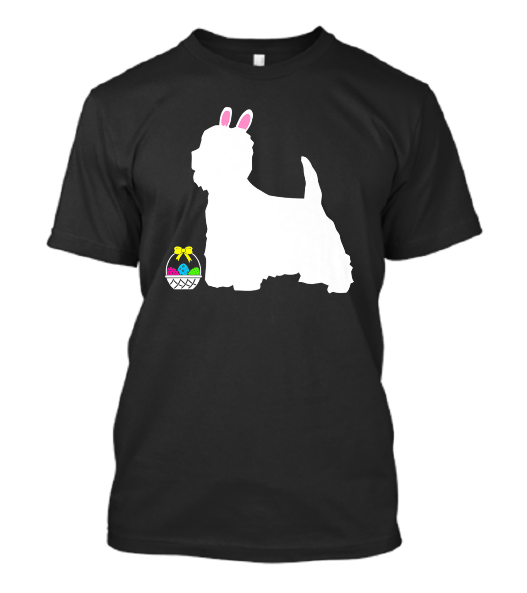 Westie West Highland Terrier Easter Bunny Dog With Colorful Egg Basket T-Shirt