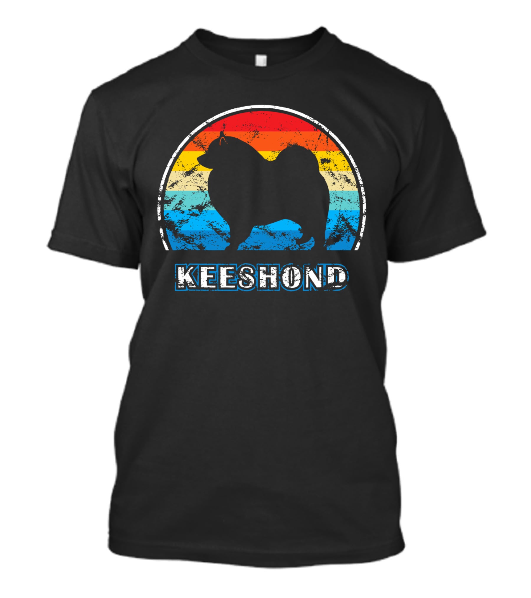 Keeshond Retro Silhouette Rainbow Stripes T-Shirt