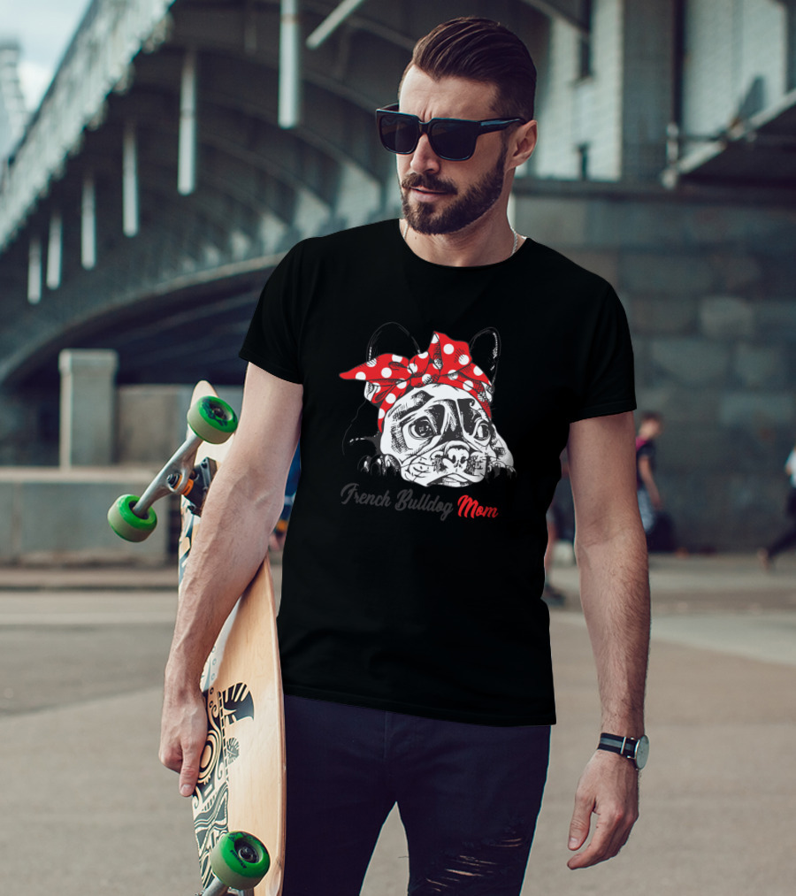 French Bulldog Mom With Red Polka Dot Bandana T-Shirt