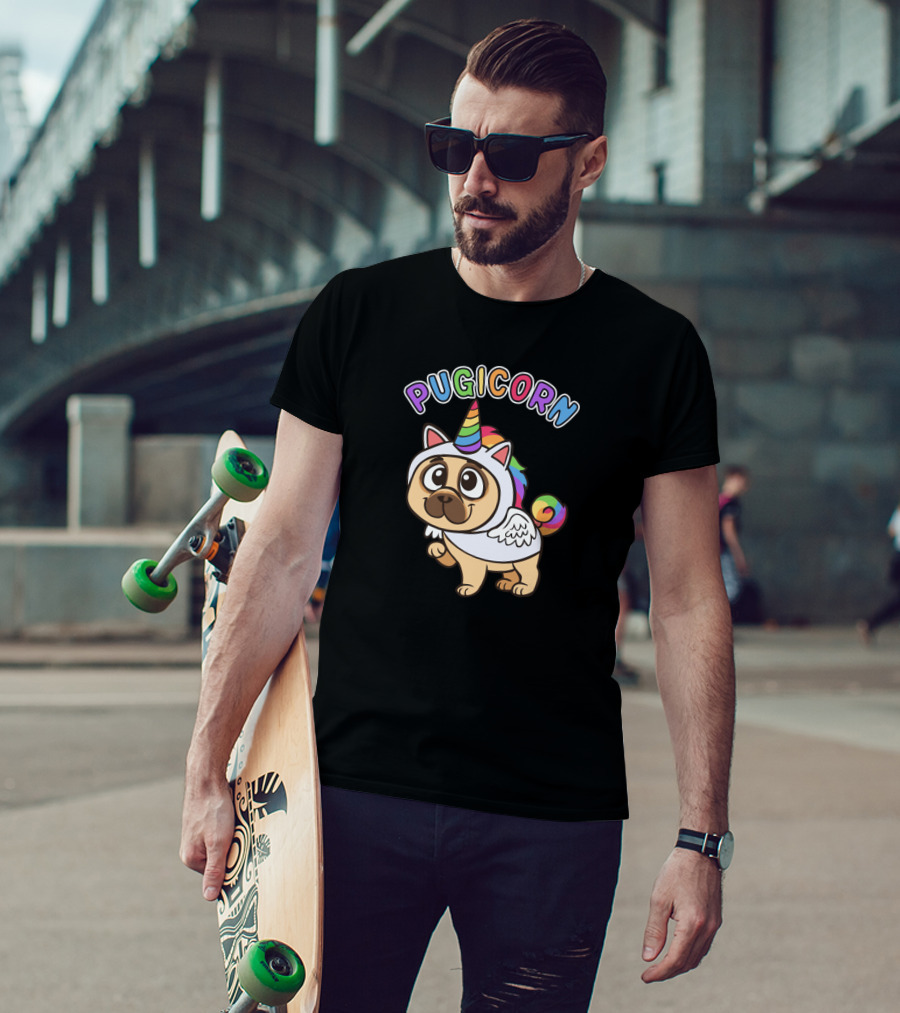 Pugicorn Majestic Unicorn Rainbow Pug Dog T-Shirt