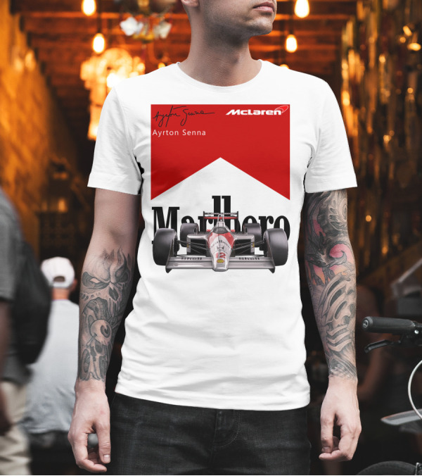 Ayrton Senna McLaren Formula 1 Marlboro Racing Car Shell T-Shirt Ayrton Senna McLaren Formula 1 Marlboro Racing Car Shell T-Shirt