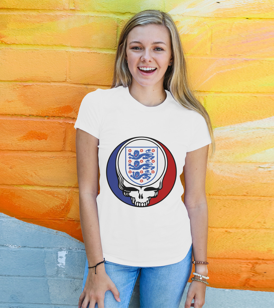 England National Football Team Three Lions Grateful Dead Skull Emblem T-Shirt