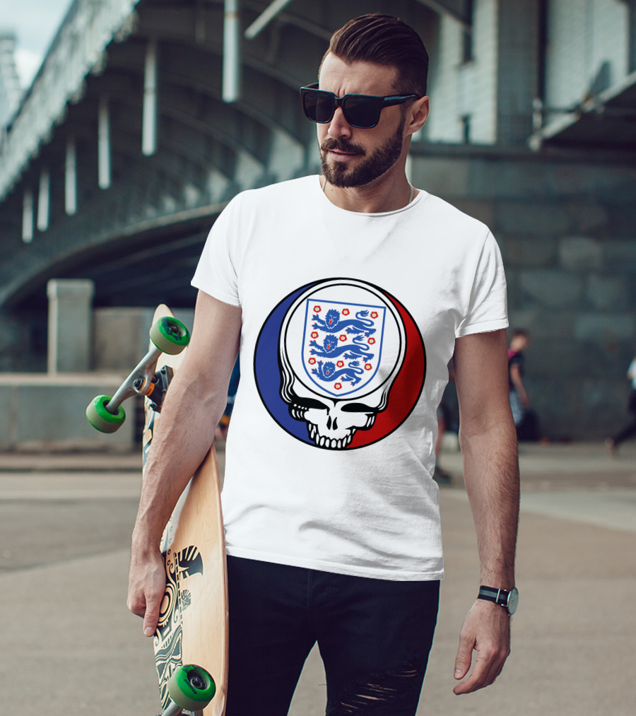 England National Football Team Three Lions Grateful Dead Skull Emblem T-Shirt