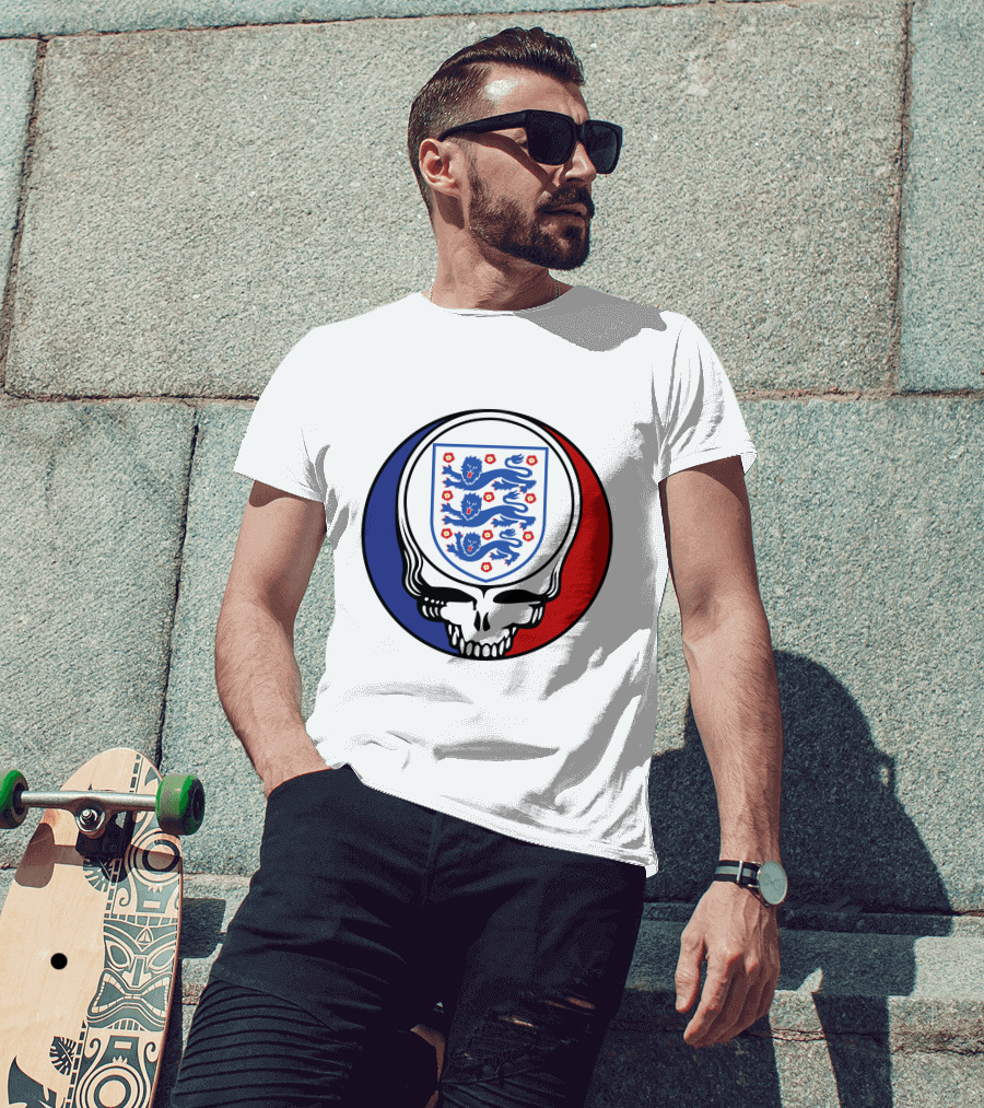 England National Football Team Three Lions Grateful Dead Skull Emblem T-Shirt